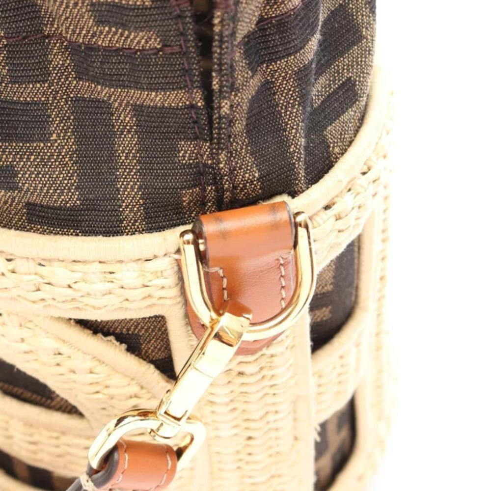 Fendi STEP Handbag Canvas Leather Raffia Ivory White Black Multicolor - Picture 7 of 8